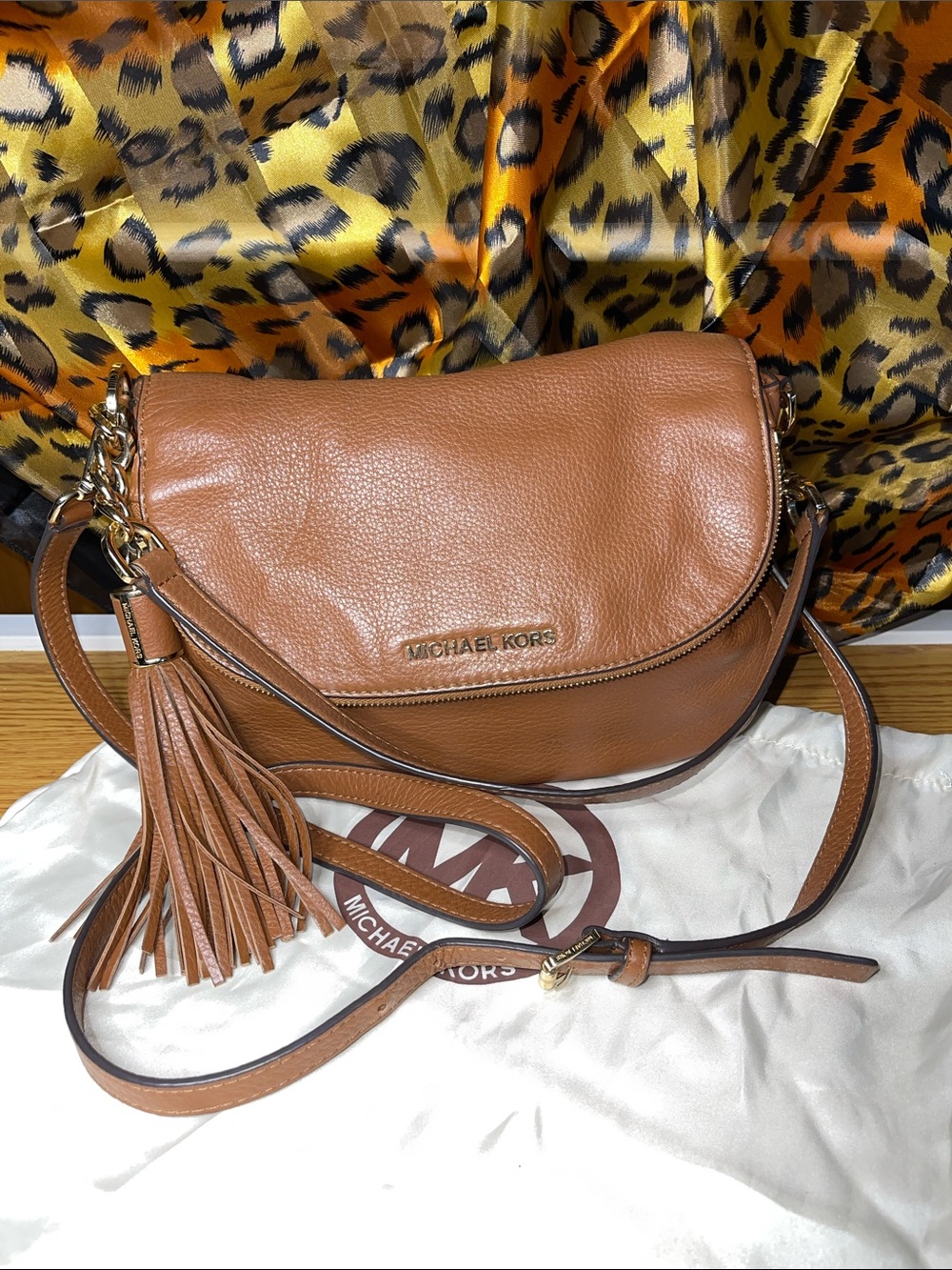 Michael Kors Brown Pebbled Leather Crossbody with Tassel
